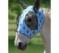 Harrison Howard Super Comfort Stretch Fly Mask Large Eye Space with UV Protection Soft on Skin with Breathability Blue Diamond Mesh Large
