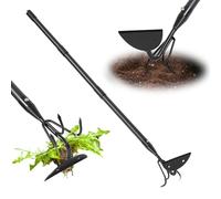 Harrms Azada de jardín 2 en 1 y herramienta de deshierbe, mango largo de 190 cm, herramienta de jardín para desmalezar, cultivar, aflojar el suelo, hoja afilada resistente y dientes curvados para