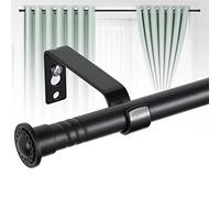 Harrms Barra de cortina de gasa negra mate de 16 mm para cortinas con ojales, barra de cortina de 76-188 cm, barra de cortina de metal con soportes ajustables y remates de tapa para dormitorio, sala