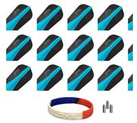 Harrows 5 juegos de 3 plumas de dardos Retina Slim Aqua Blue más 1 juego de 3 protectores de vuelo de dardos de aluminio y pulsera