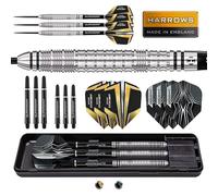 Harrows Combat - Juego de dardos con punta de acero de tungsteno al 90 %, 21 g a 30 g, todos los pesos disponibles, paquete enorme de 17 piezas con ejes de repuesto, vuelos Prime y estuche de viaje