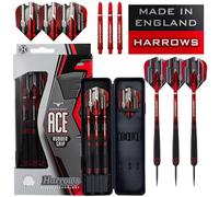 Harrows Dardos Ace Rubber Negros | Juego de Dardos con Punta de Acero y Estuche de Transporte | 20 g, 22 g, 24 g y 26 g | Incluye Ejes Supergrip y Plumas de maratón de 100 micras. (24g)
