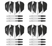 Harrows Darts - Juego de 4 varillas de carbono 360 para dardos y plumas de retina, 12 ejes de dardos y 12 plumas de dardos en total, mediano y corto (corto, blanco)