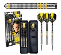 Harrows Dave Chisnall Chizzy Juego de Dardos con Punta de Acero de tungsteno 80% 21 g, 22 g, 23 g y 24 g - Incluye Ejes Midi Supergrip Negros, Plumas Prime y Estuche de Viaje 23g