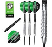 Harrows Dimplex Bomb & Tapered - Juego de dardos profesionales con punta de acero de tungsteno 90 %, todos los pesos, juego de 10 piezas con ejes negros Dimplex Midi y plumas Dimplex (forma cónica, 23