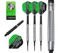 HARROWS Dimplex - Juego de dardos cónicos de punta suave, 90% tungsteno, 18 g y 20 g, juego de 10 piezas con ejes negros Dimplex Midi y plumas Dimplex (forma cónica, 18 g)