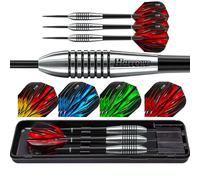 Harrows Fire Bomber - Juego de dardos con punta de acero de tungsteno, 23 g, 25 g, 27 g, 27 g, 20 unidades, paquete enorme con vuelos de fuego de repuesto, 23 g