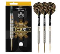 Harrows Juego de Dardos con Punta de Acero de tungsteno 90% Boxer Bomb. Disponible en 22 g, 24 g y 26 g. Incluye Ejes de Carbono Midi Supergrip y Plumas de 100 micras de Aniversario Nuevas. (23g)
