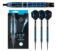 Harrows Juego de Dardos con Punta de Acero de tungsteno 90% Ice Recut, 21 g, 22 g, 23 g y 24 g, Incluye Ejes Midi de Carbono Supergrip Plateados y Nuevas Plumas Ice de 100 micras 22g