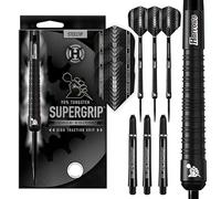 Harrows Juego de Dardos con Punta de Acero de tungsteno 90% SUPERGRIP Black Edition. Disponible en 21 g, 22 g, 23 g, 24 g, 25 g, 26 g, 28 g y 30 g. Incluye Ejes Supergrip y Plumas Supergrip. (24G)