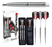 Harrows Juego de Dardos con Punta de Acero de tungsteno Wolfram 97% 21 g, 22 g, 23 g, 24, 25 g y 26 g - Incluye Ejes Speedline, Marathon - Plumas Wolfram y Estuche de Viaje 22g