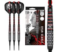 Harrows Juego de dardos Ryan Searle de 90 % de tungsteno, serie 3 de puntas blandas, 18 g y 20 g, incluye cañas de carbono rojo y plumas de sílice, dardos profesionales de punta suave para dianas