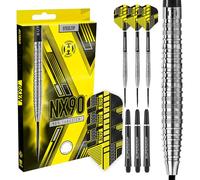 Harrows NX90 Juego de Dardos con Punta de Acero de tungsteno 90% 21 g, 22 g, 23 g, 24 g, 25 g y 26 g - Incluye Ejes Midi Supergrip Negros y Plumas Micron NX90 (23G)