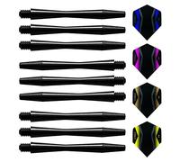 Harrows Speedline - Cañas de dardos, color negro y blanco, corto, medianas, 1 juego o 3 juegos de plumas de Thor (3 juegos de 9 cañas) y 3 plumas, color negro