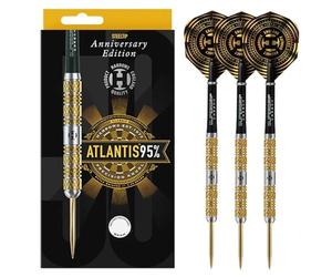 Harrows Steel Darts Atlantis 50 Years Golden Aniversary Edition 95% Tungsten Steeltip Dart Steel Tungsten Darts with Shafts and Feathers (24g)