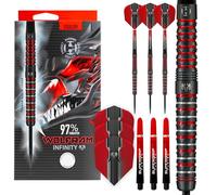 Harrows Wolfram Infinity - Juego de Dardos de tungsteno con Punta de Acero, 90% tungsteno, 21 g, 22 g, 23 g, 24 g, 25 g, 26 g, Incluye Ejes Supergrip Fusion y vuelos Prime (23 g)