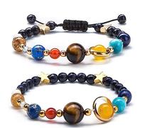 Harry and Henry Pulsera del sistema solar, pulsera espacial y universo con piedras naturales y planetas, diseño de luna y estrella, regalo de joyería para mujer, Adjustable, aleación, No es una piedra