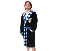 Harry Potter Albornoz unisex con capucha Ravenclaw, negro y azul | Tejido polar suave para relajarse y bañarse | Manga larga con diseño retro a rayas | Merchandising