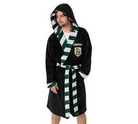 Harry Potter Albornoz unisex negro con capucha Slytherin | Cómoda prenda de forro polar para estar en casa y relajarse | Manga larga con cierre de lazo | Mercancía de películas