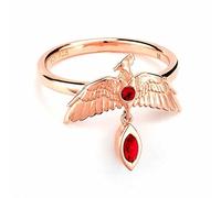 Harry Potter Anillo de plata de ley chapado en oro rosa de Fawkes, talla L, Large, Plata de ley chapada en oro rosa, Cristal