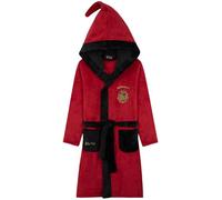 Harry Potter Bata Polar con Capucha, Bolsillos y Lazo en la Cintura para Niñas (Rojo/Negro, 9-10 Años)