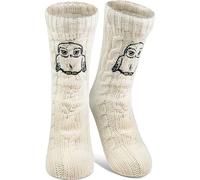 Harry Potter - Calcetines de casa de punto Hedwig con forro de sherpa para mujer, calcetines mullidos de invierno, cálidos, talla única, color blanco, Blanco