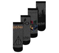 Harry Potter Calcetines para hombre - Hogwarts - Calcetines para hombre, color gris/negro (4 unidades), Gris y negro., 43-46