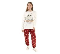 Harry Potter Conjunto de Pijama de Manga Larga y Pernera Larga para Mujer de Hedwig Forro Polar Suave en Rojo y Crema | Diseño del Colegio Hogwarts de Magia y Hechicería | Merchandising