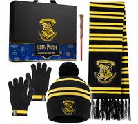 Harry Potter Conjunto Niña Invierno 4 Pzs Hogwarts con Gorros y Bufandas Guantes para Frio Bolígrafo Varita, Regalos Niños
