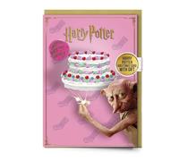 Harry Potter Dobby - Tarjeta de felicitación con diseño de pastel de cumpleaños con insignia de botón