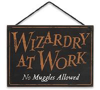 Harry Potter Double Sided Hanging Wood Wall Decor - Wizards Welcome, Muggles Tolerated and Wizardry at Work, No Muggles Allowed