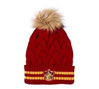 Gorro Tricot de Harry Potter - Color Rojo y Amarillo - Talla Única para Adultos - Gorro con Pompón y Escudo de la Casa Gryffindor - Producto Original Diseñado en España