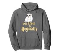 Harry Potter Hedwig Welcome to Hogwarts Sudadera con Capucha, Unisex para Adultos, Asfalto, S