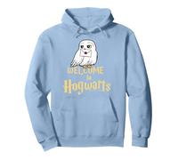 Harry Potter Hedwig Welcome to Hogwarts Sudadera con Capucha, Unisex para Adultos, Azul Polvoriento, S