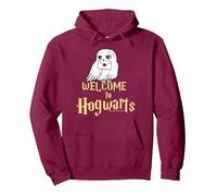 Harry Potter Hedwig Welcome to Hogwarts Sudadera con Capucha, Unisex para Adultos, Granate, S