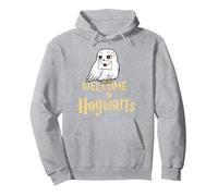 Harry Potter Hedwig Welcome to Hogwarts Sudadera con Capucha, Unisex para Adultos, Gris Jaspeado, L