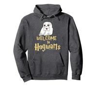 Harry Potter Hedwig Welcome to Hogwarts Sudadera con Capucha, Unisex para Adultos, Jaspeado Oscuro, L