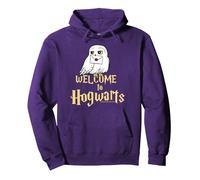 Harry Potter Hedwig Welcome to Hogwarts Sudadera con Capucha, Unisex para Adultos, Morado, M