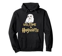 Harry Potter Hedwig Welcome to Hogwarts Sudadera con Capucha, Unisex para Adultos, Negro, L