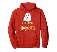 Harry Potter Hedwig Welcome to Hogwarts Sudadera con Capucha, Unisex para Adultos, Rojo, L