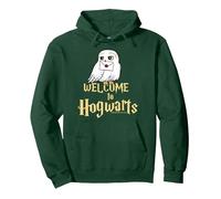 Harry Potter Hedwig Welcome to Hogwarts Sudadera con Capucha, Unisex para Adultos, Verde Bosque, XXL