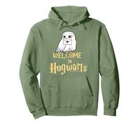 Harry Potter Hedwig Welcome to Hogwarts Sudadera con Capucha, Unisex para Adultos, Verde Salvia, XL