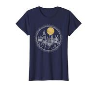 Harry Potter Hogwarts Full Moon Line Art Camiseta, Mujer, Azul Marino, S
