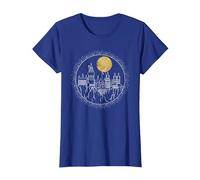 Harry Potter Hogwarts Full Moon Line Art Camiseta, Mujer, Azul Real, S
