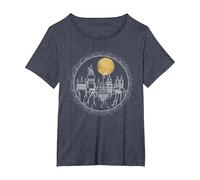 Harry Potter Hogwarts Full Moon Line Art Camiseta, Mujer Tallas Grandes, Azul Jaspeado, 1XL Grande
