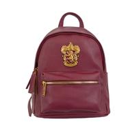 Harry Potter House Backpack Collection, cuero granulado, insignia de escudo de metal, 4 casas - Gryffindor, Slytherin, Hufflepuff, Ravenclaw, Gryffindor, Size Height 40CM, Length 28CM and width 14CM