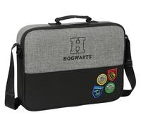 HARRY POTTER HOUSE OF CHAMPIONS - Cartera Extraescolares, Maletín Portatodo, Bandolera, Cómoda y Versátil, Calidad y Resistencia, 38x6x28 cm, Color Gris Melange/Negro