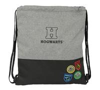 HARRY POTTER HOUSE OF CHAMPIONS - Mochila Saco Plano Grande, Mochila, Ideal para Niños de Diferentes Edades, Cómoda y Versátil, Calidad y Resistencia, 35x40 cm, Color Gris Melange/Negro