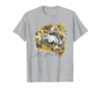 Harry Potter Hufflepuff Floral Badger Mascot Camiseta, Hombre, Gris Jaspeado, S
