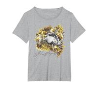 Harry Potter Hufflepuff Floral Badger Mascot Camiseta, Mujer Tallas Grandes, Gris Jaspeado, 2XL Grande